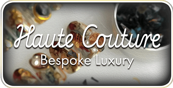 Haute Couture: Bespoke Luxury with blurred, artistic background and luxury accessories.